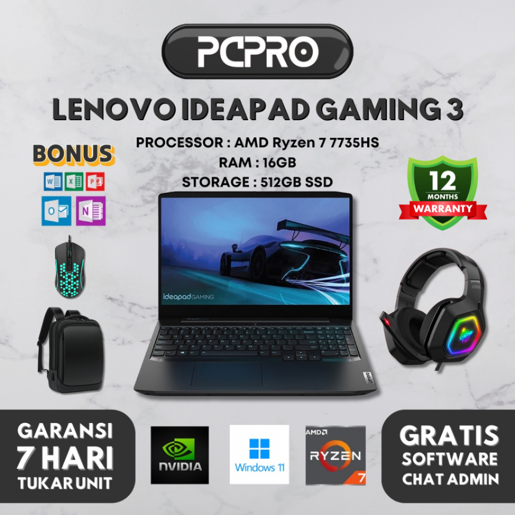 Laptop Lenovo Ideapad Gaming 3 15 AMD Ryzen 7 7735HS 32GB DDR5 1TB SSD RTX4050-6GB 15.6 Inch  Full H