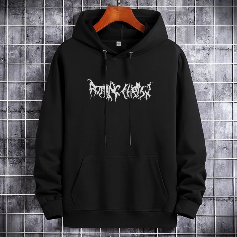hoodie fleece keren Rock sweater cowok Sweater Hoodie hitam