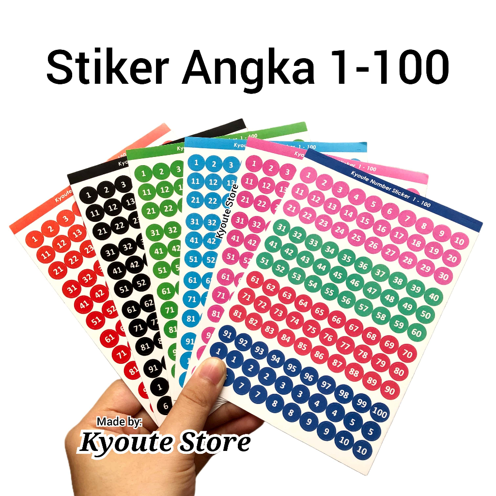 

Sticker Angka Nomor Number 1-100 Kyoute Size A6 Vinyl Matte Bulat Pastel Warna Warni Dekorasi Planner