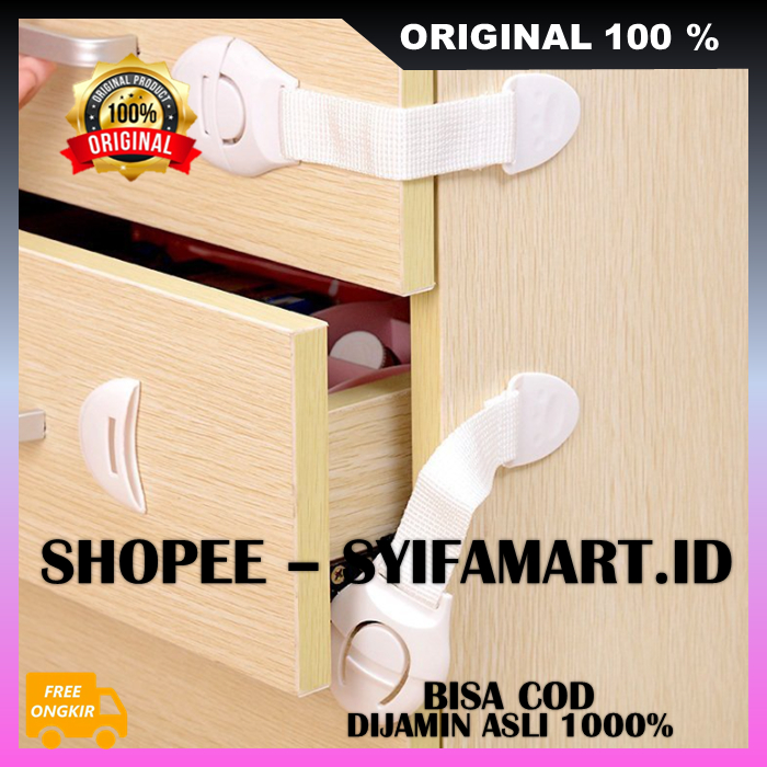 BELI 1 GRATIS 4 Kunci Keselamatan Anak Pengaman Pengunci Laci Rak Pintu Lemari Kulkas 100% ORIGINAL