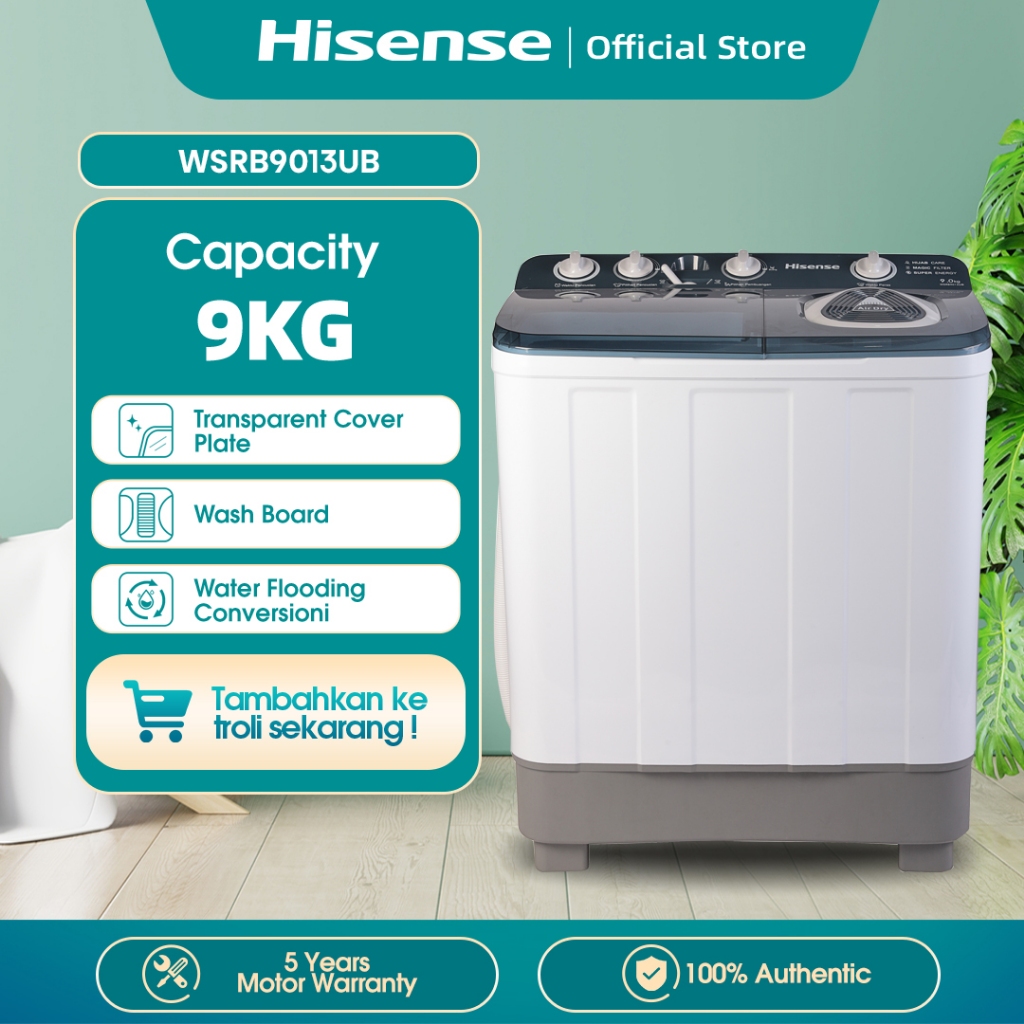 Hisense Mesin Cuci 2 Tabung Top Loading 9 KG Washing Machine WSRB9013UB
