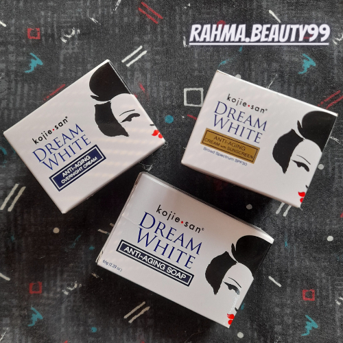 Paket 3 in 1 KojieSan DreamWhite Anti Aging Cream Sunscreen SPF30 + OverNight + Soap 65gr / Kojie Sa