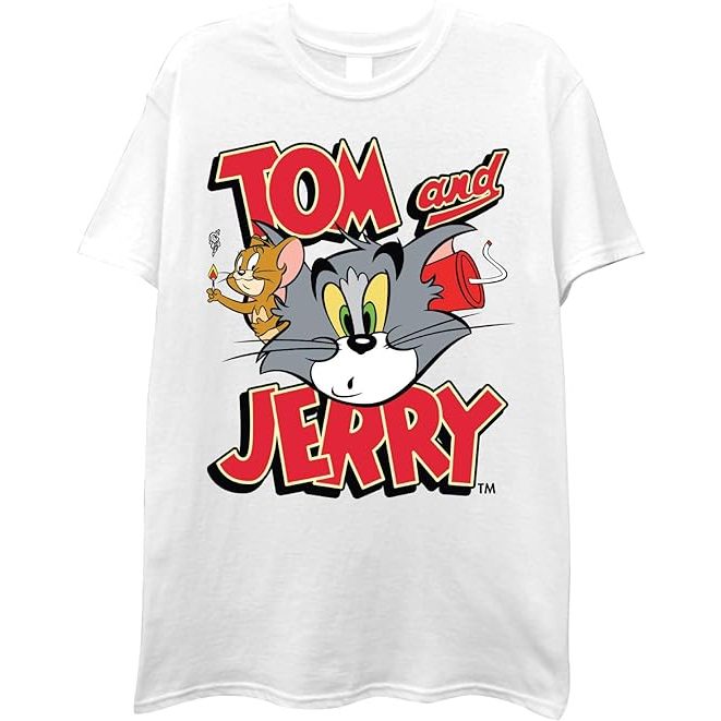 Mens Tom & Jerry Battle Shirt - Classic Hanna-Barbera Tee - Vintage 80s 90s Cartoon Chase T-Shirt- B