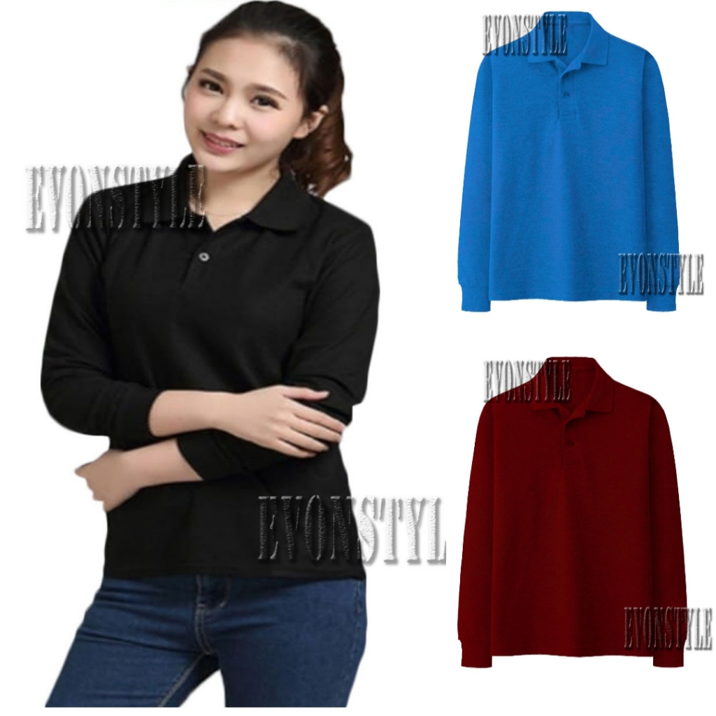 Kaos Polo Lengan Panjang Polos/Kaos Wanita Pria Lengan Panjang/Kaos Polo