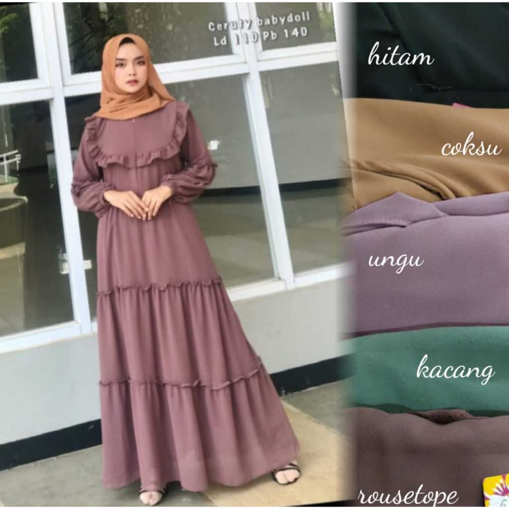 Gamis Zara || Gamis Polos Ceruti Babydoll Full Furing Renda Atas Busui || Gamis Resleting Kondangan 