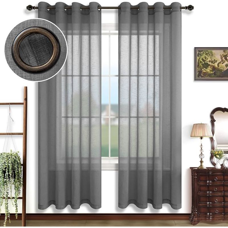 Gorden vitrase premium warna abu model smokring lebar 100cm 12 ring