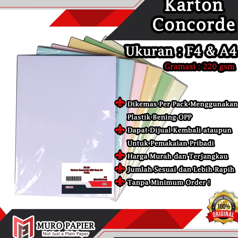 

Kirim Sekarang PER PAK ISI 2 Karton Concorde 22 gsm F4 A4 by Muro Papier