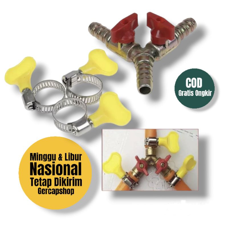 Ball Valve Brass kran Y cabang 3 gas pararel Sambungan selang gas Regulator LPG elpiji dll. MB