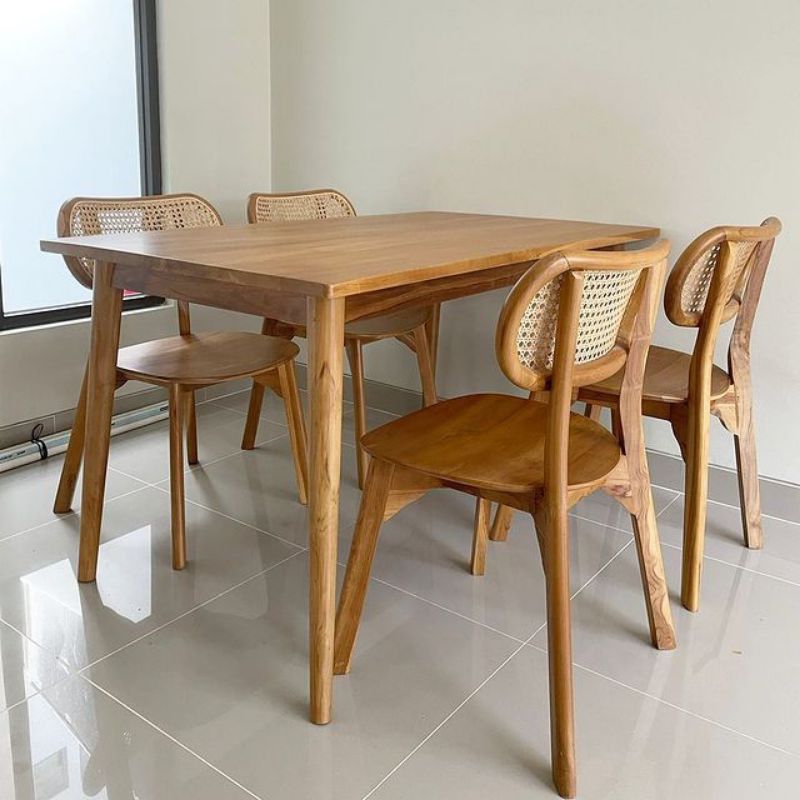 Promo Set Meja Makan Rotan Retro Kayu Jati Jepara - Kursi Cafe Resto Terbaru - Meja Makan