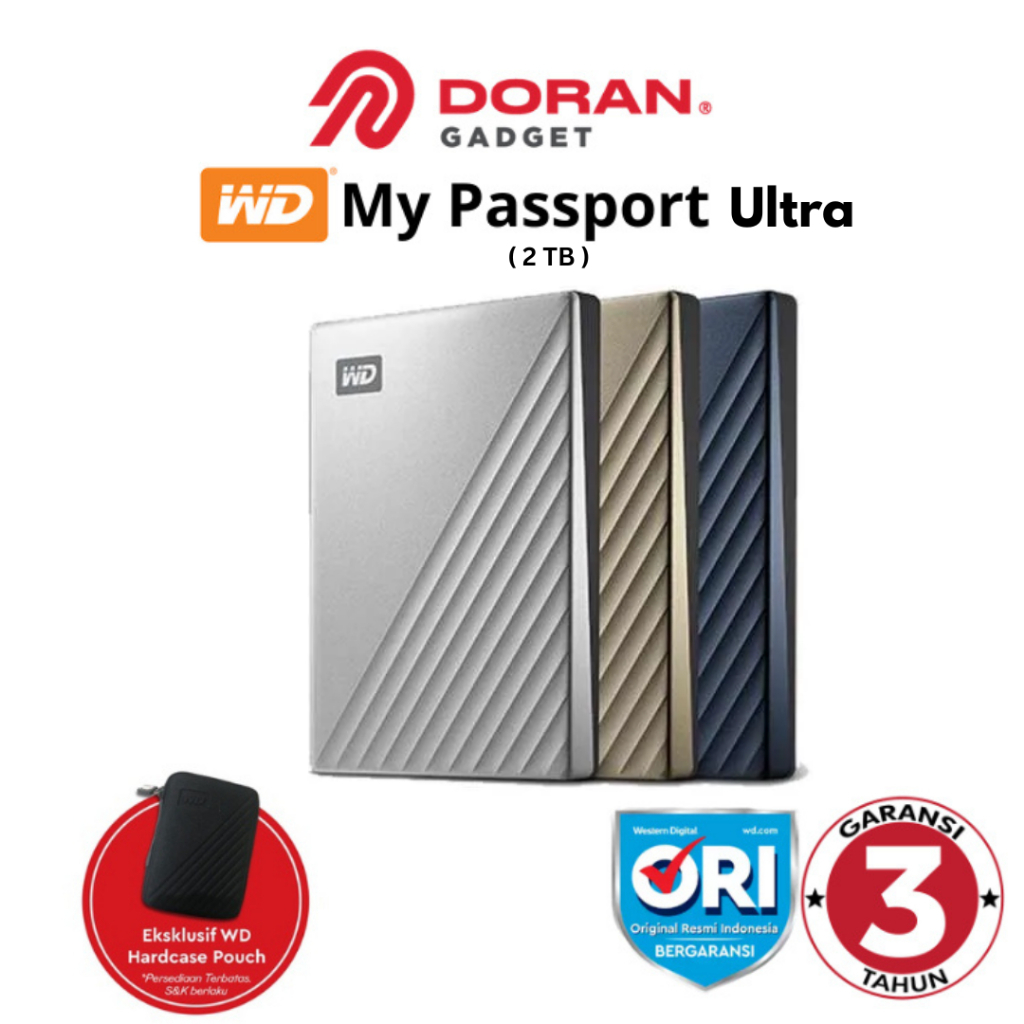 WD My Passport Ultra 2TB Type-C HDD HardDisk Portable Western Digital Hard Disk External 2 TB Garans