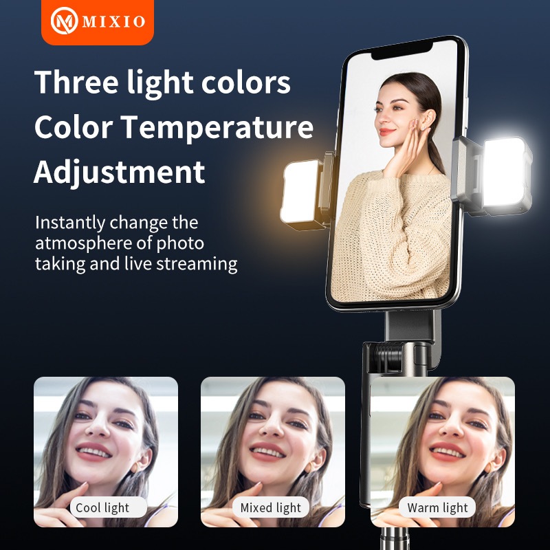 MIXIO A100 Auto Face Tracking Tripod 1.5M Gimbal Handphone Stabilizer 360° With Dual Lampu Led-5