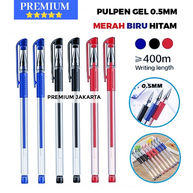

Pulpen Gel 0.5mm Hitam Merah Biru
