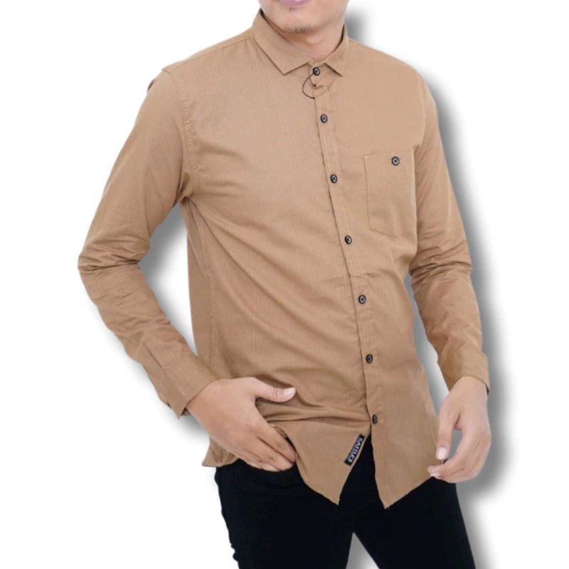 Kemeja Polos Pria Lengan Panjang Slimfit Hem Polos Cowok Warna Coksu Coklat susu Mokka Cream Format 