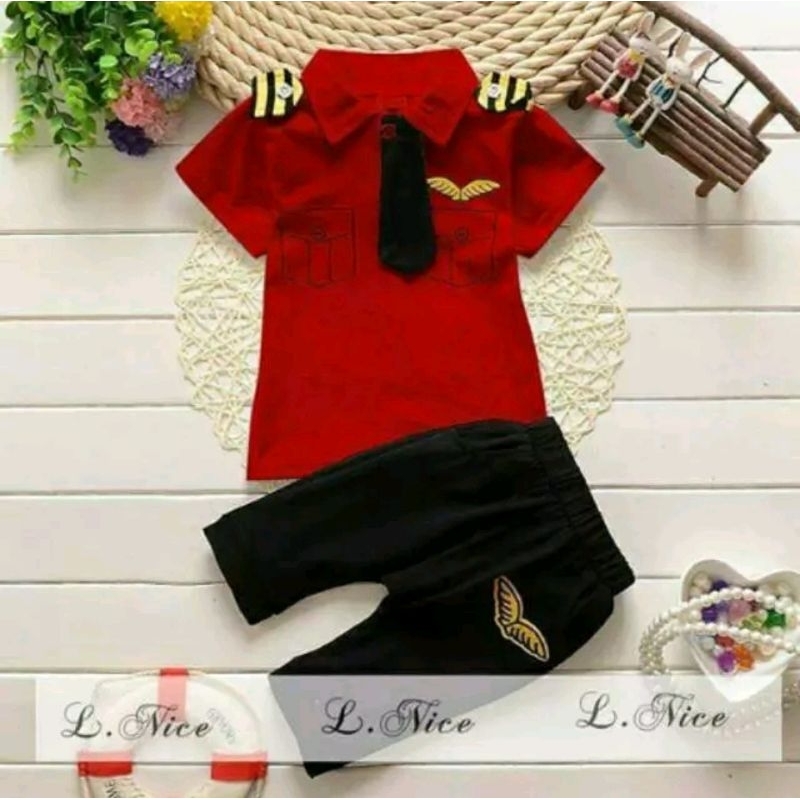 Setelan Captain Boy Red/Baju anak Lnice Red Black