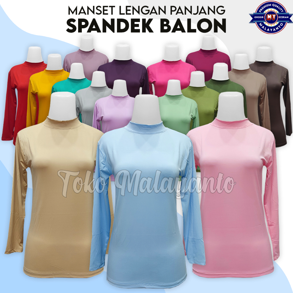 Baju Manset Kebaya Lengan Panjang Wanita Polos Bahan Spandek Balon Dalaman Perempuan Hitam Putih War