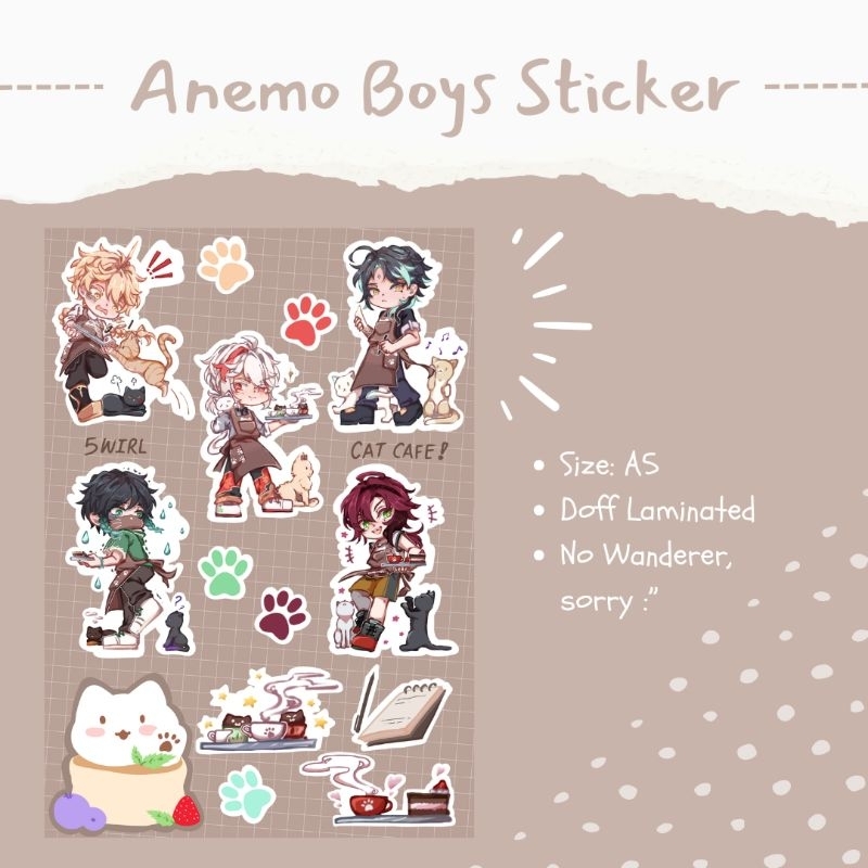 [Genshin Impact Fanmerch] Anemo Boys Sticker Sheet
