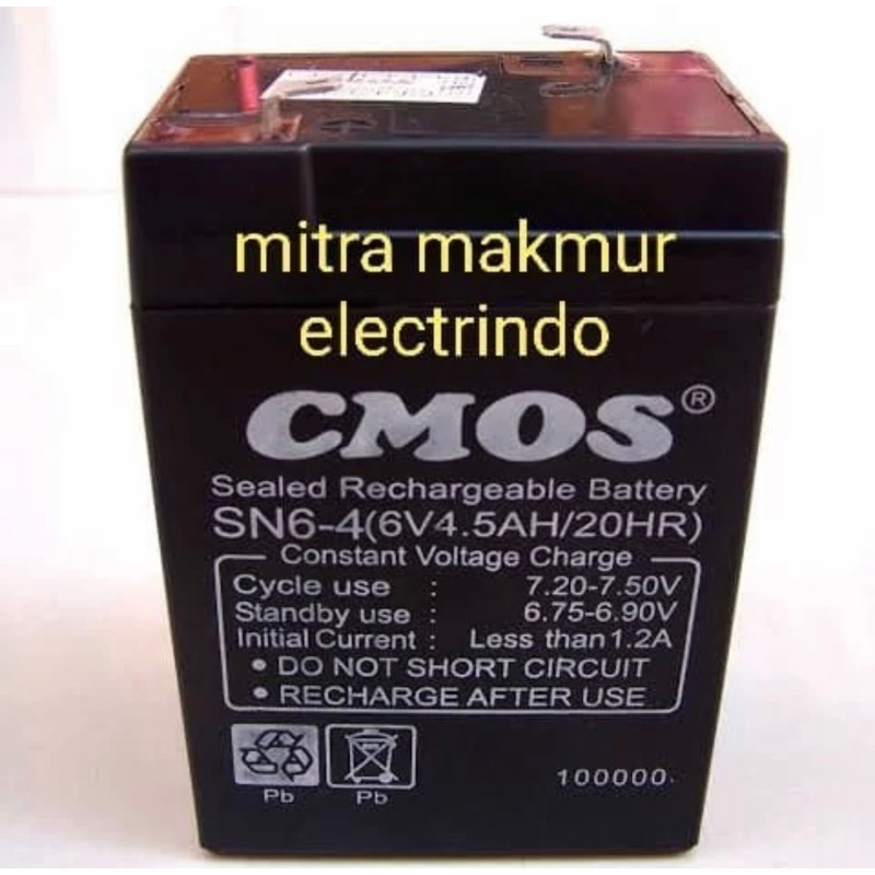 aki / accu baterai cmos 4.5ah 6v bettery emergency cmos 4.5ah 6v kering