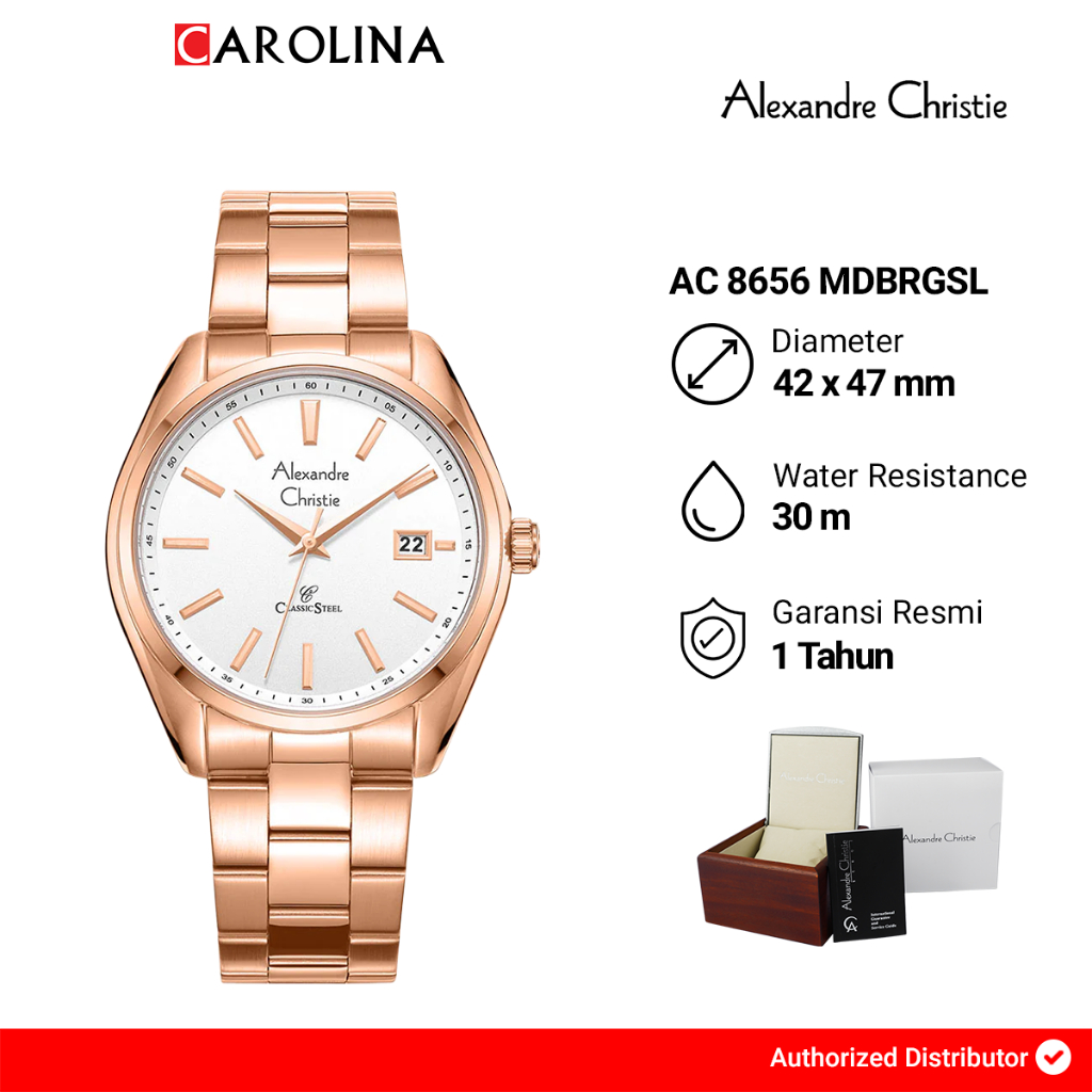 Jam Tangan Pria Alexandre Christie Classic Steel AC 8656 MDBRGSL Silver Dial Rose Gold Stainless Ste