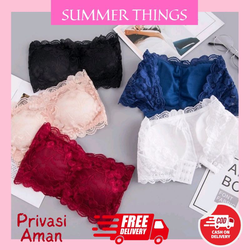 SUMMER THINGS A-010 Pakaian Wanita Fashion Kekinian Strapless Bra Kemben BH Brukat Kait Tiga