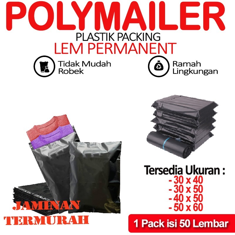 

Plastik Packing POLYMAILER | Plastik Online | Polymailer Premium | Polymailer Lem Permanent | Hitam Glossy Ukuran Besar JUMBO