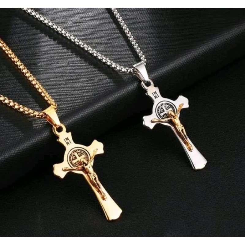 Kalung Salib Katolik Medali St Santo Benediktus Titanium | Salib Keren