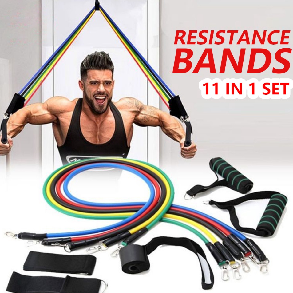 Ready Stock Alat Gym 11 In 1 Set Tali Pembantu Fitness Gym Power Resistance Bands