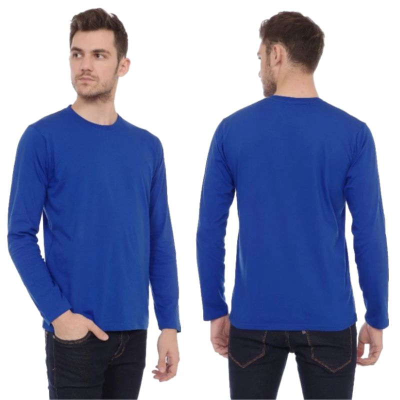 Kaos Polos Pria dan Wanita Warna Biru Bca/Benhur Lengan Panjang Leher O-Neck 30s