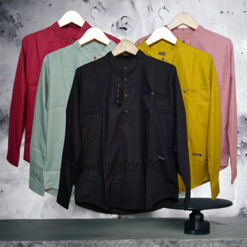 BEST KEMKO WARNA HIJAU LEMON - KEMEJA KOKO PRIA LENGAN PANJANG - KEMEJA HANZAIN