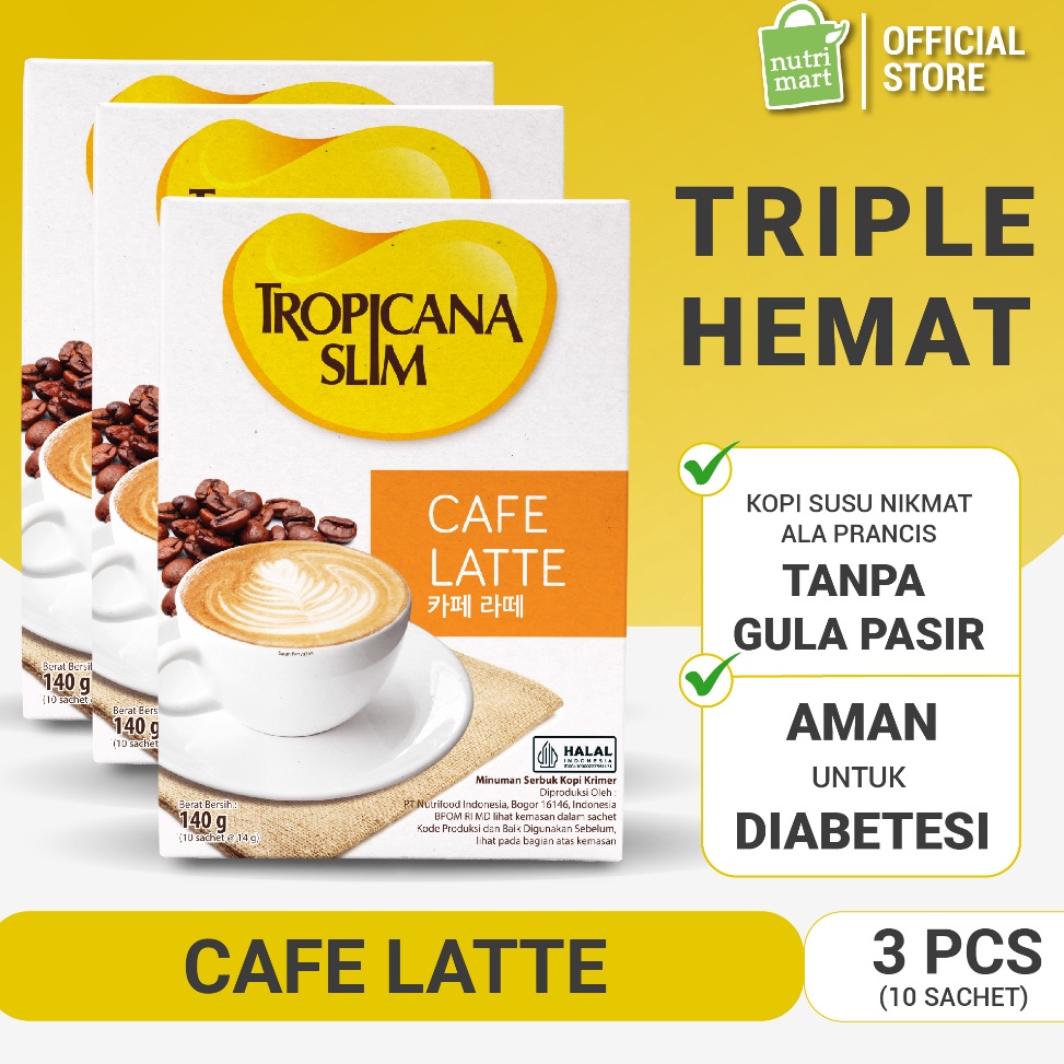 

T3rbat44s Triple Pack Tropicana Slim Cafe Latte 1 Sachet 14 gram Kopi Susu Nikmat Tanpa Gula Pasir With Discount