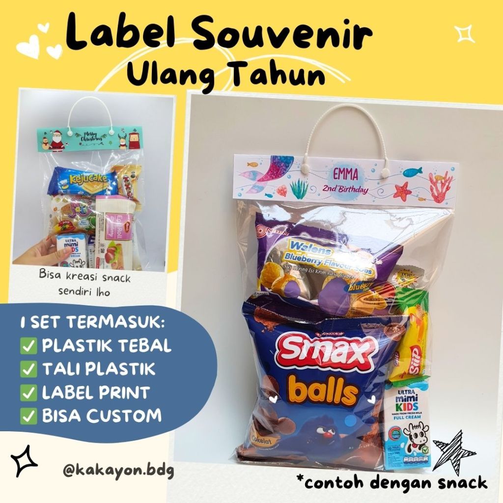 

[20x30cm] Label Souvenir Ulang Tahun Anak / Tas Plastik Bingkisan Kemasan Snack Ultah