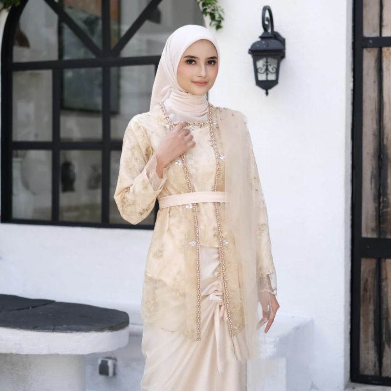 Kebaya Modern Suhita Satu Set Setelan Atasan Rok Dan Selendang Fashion Gamis Muslim Wanita Baju Pest