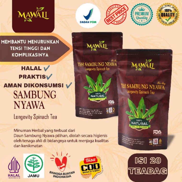 

R3dy Stok MAWALI SAMBUNG NYAWA Original Teh Herbal Darah Tinggi Jantung Kolesterol isi 2 Tea Bag Murah