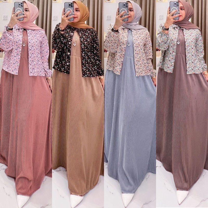GAMIS OUTER SET 2 IN 1 SOFIA SETELAN CARDIGAN MUSLIM WANITA HOMEDRESS ZARA