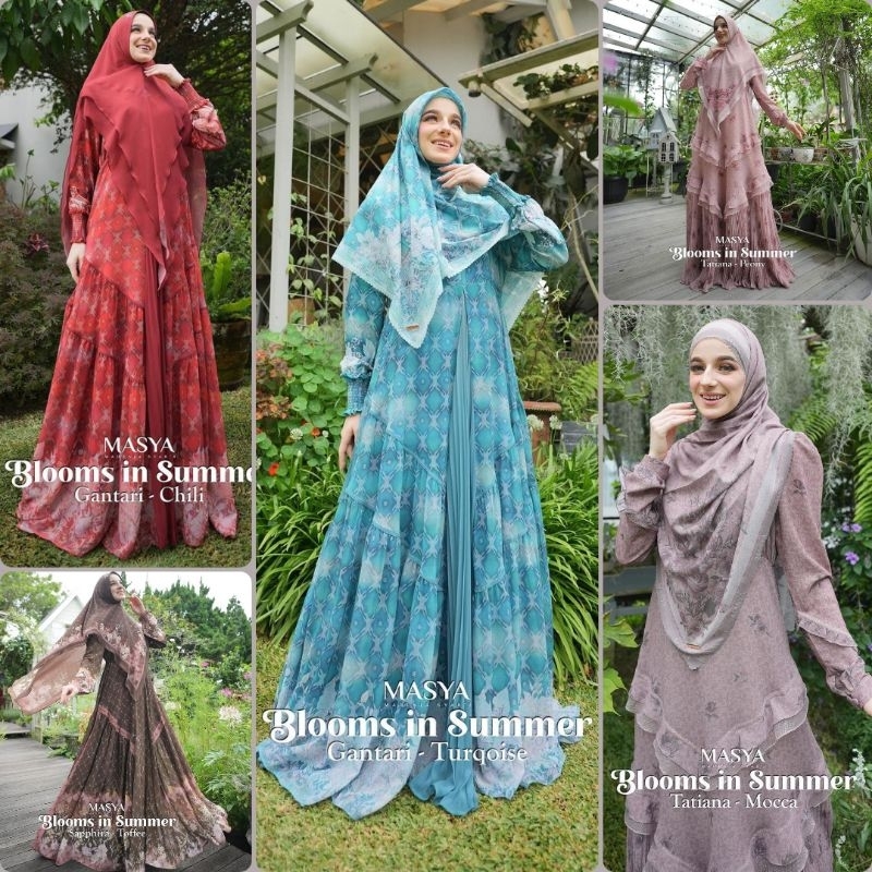 Set Gamis Dress Ceruty Babydoll Printing Premium Syari Branded Maroon - Merah - Coklat - Coklat Susu