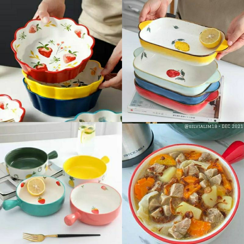 Piring dan Mangkok Keramik Cantik bisa di oven