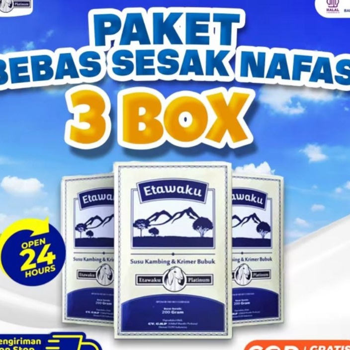 

modelTipe ZP725 PAKET 3 BOX ETAWAKU PLATINUM Susu Kambing Etawa Provit Solusi Atasi Masalah Gangguan Pernapasan Asma Lutut Sakit Tulang Sakit Nyeri Sendi Tulang Keropos Osteoporosis Obat Nafas Napas Lega Minuman Kesehatan Termurah Terlaris Terampuh