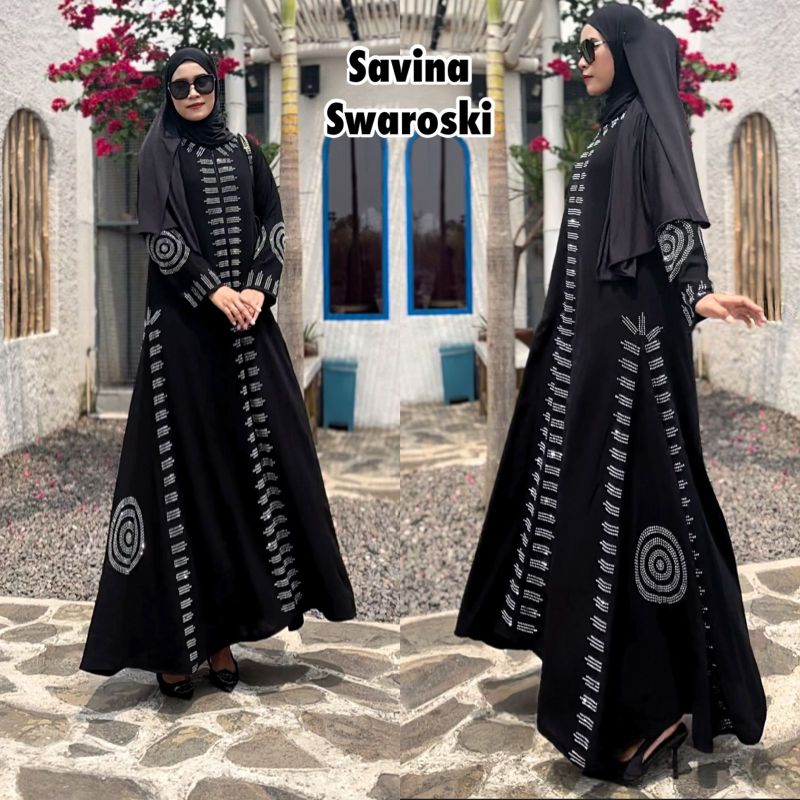Abaya Hitam Gamis Wanita Terbaru Fashion Muslim Turkey Dubai Arabian savina swaroski