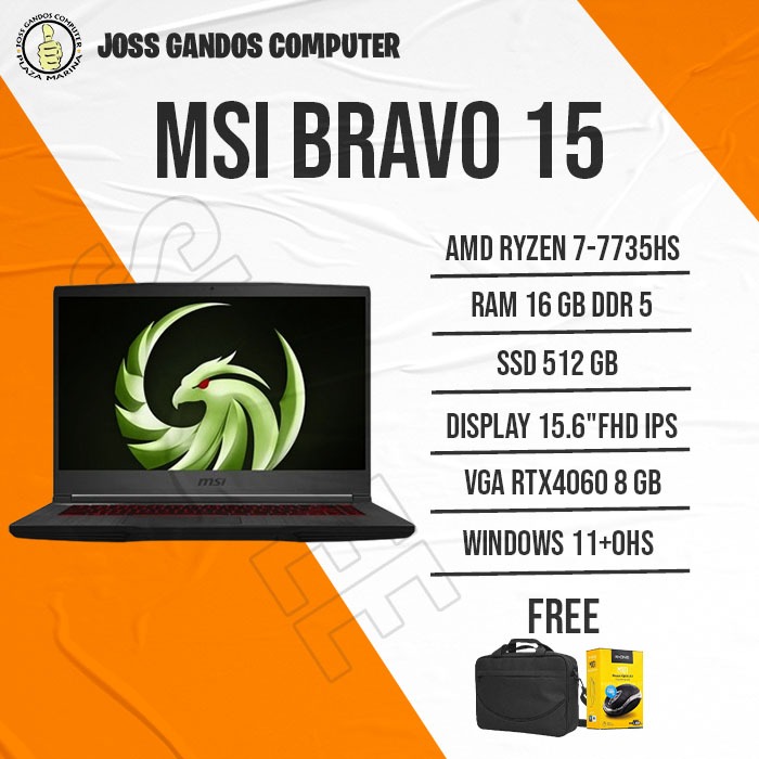 MSI BRAVO 15/RYZEN 7-7735HS/RAM 16 GB/SSD 512 GB/WIN 11/RTX4060 8 GB