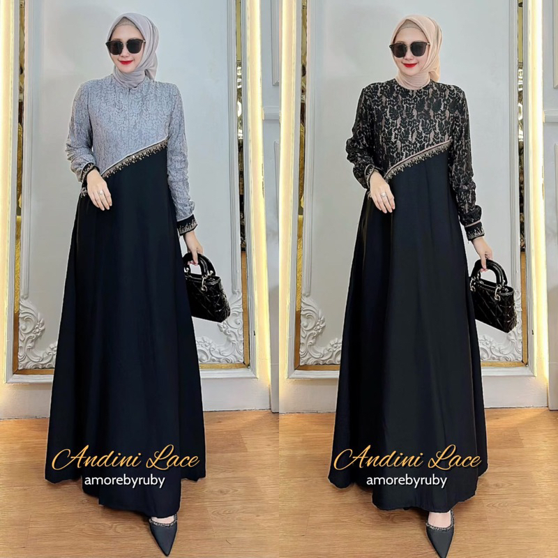 ANDINI LACE DRESS AMORE BY RUBY GAMIS BRUKAT TANGAN POFF BUSUI TALI PINGGANG KONDANGAN MEWAH