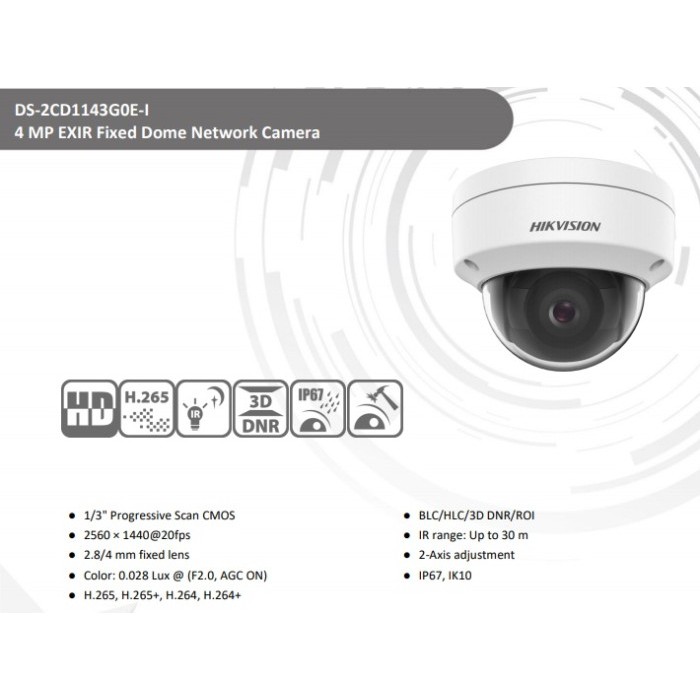 HIKVISION CCTV Kamera 4MP IP 4 MP Indoor DS-2CD1143G0E-I