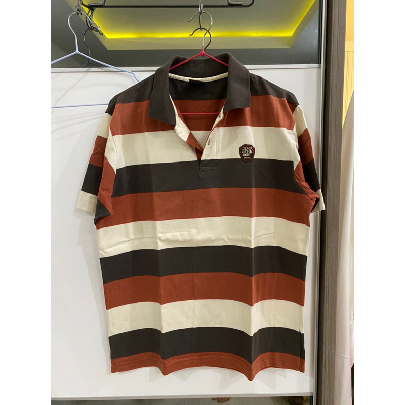 BAJU POLO STRIPE COKLAT PUTIH