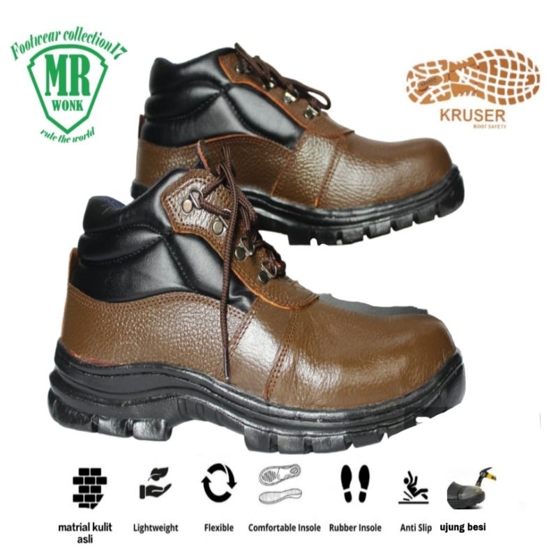 SEPATU SAFETY MURAH KRUSHERS SEPATUSAFETY KULIT ASLI SOL KARET UJUNG BESI 220