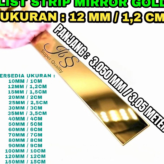 pL LIST PLAT STRIP MIRROR GOLD 12MM35CMxT 8MM STAINLESS SS 21  LIST INTERIORDEKORASI