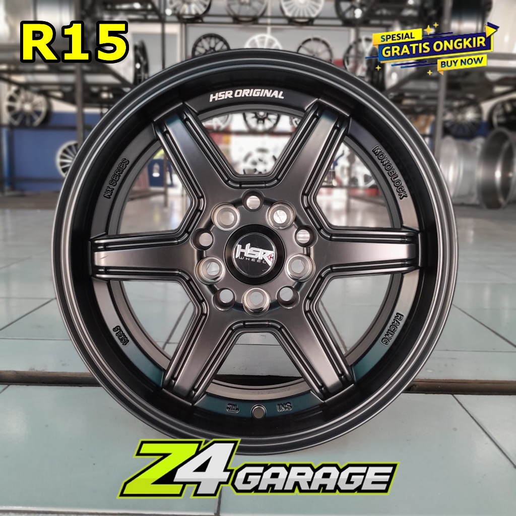 Velg mobil ring 15 HSR Minas R15 warna Hitam buat mobil Ertiga Innova Terios