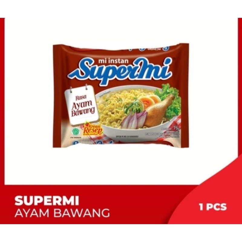 

Supermi Mie Instan Rasa Ayam Bawang Kemasan isi 75 gram