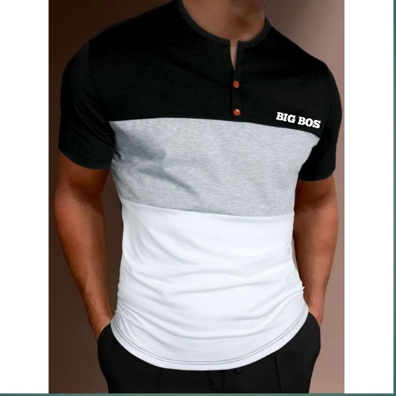 kaos kancing pria lengan pendek kombinasi 3 warna / kaos kancing pria / baju kancing kombinasi