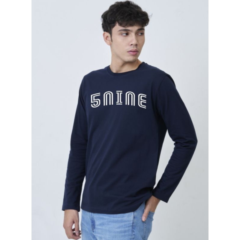 kaos lengan panjang pria wanita biru dongker navy tua distro simpel fiftynine cx59