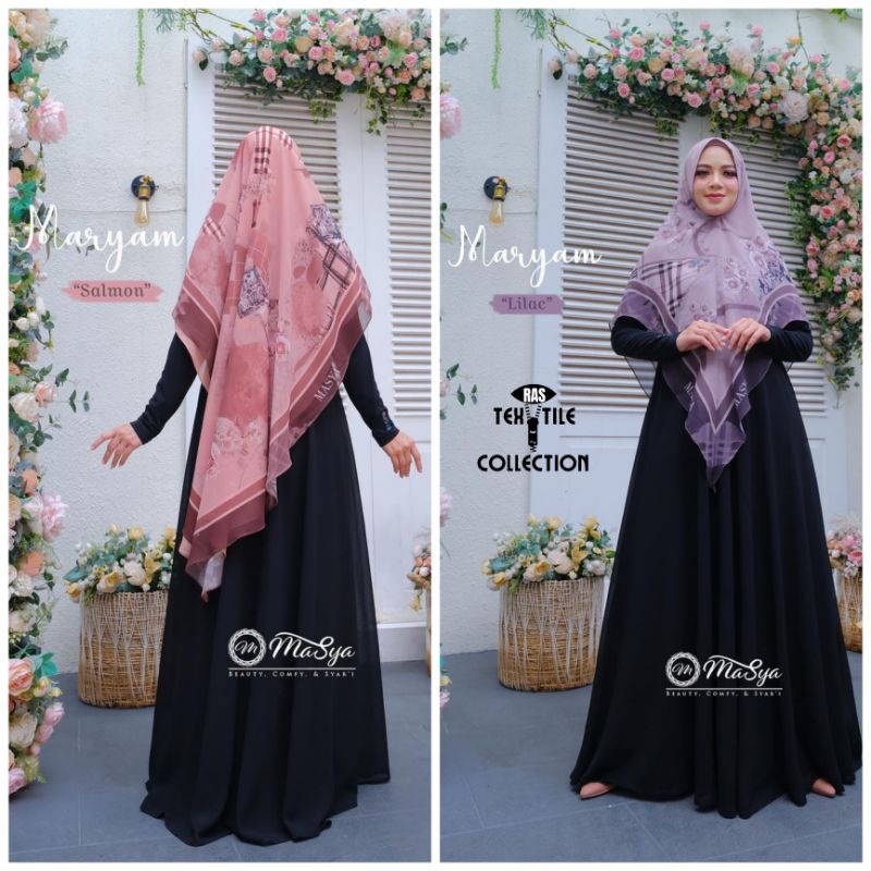 Set Gamis Dress Ceruty Babydoll Syari Branded Black -  Hitam - Lilac Mewah Masya Syari Original Terb