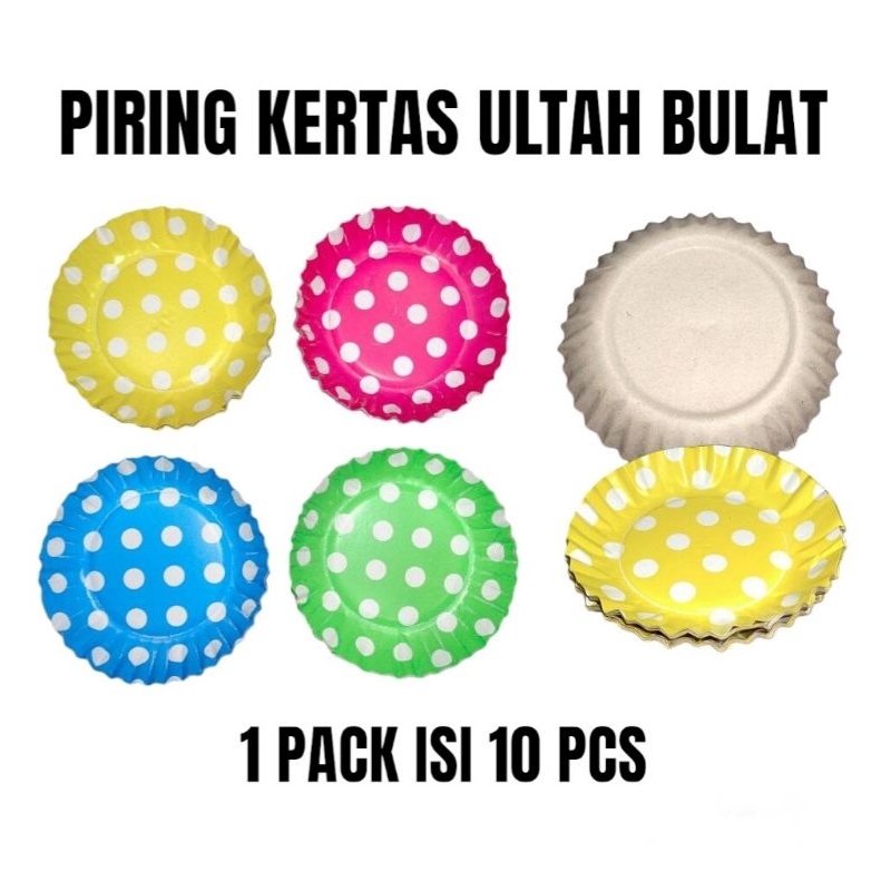 (1Pack:10Pcs) Piring Kertas Kue Ultah Bulat / Piring Kue Warna Gold / Silver / Polkadot / Fancy / Pi