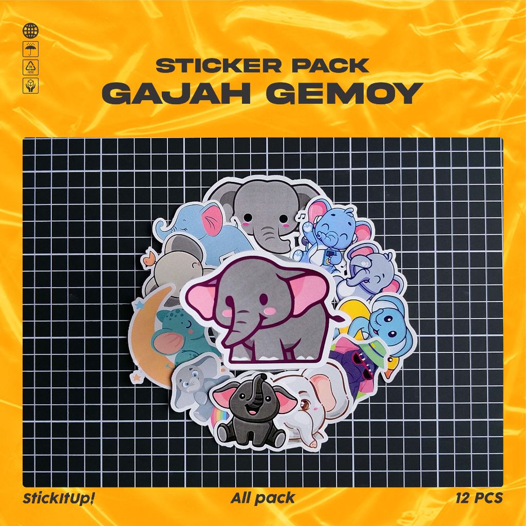 

COD✨ StickitUp Stiker Pack Gajah Lucu Untuk Koper Laptop Skateboard